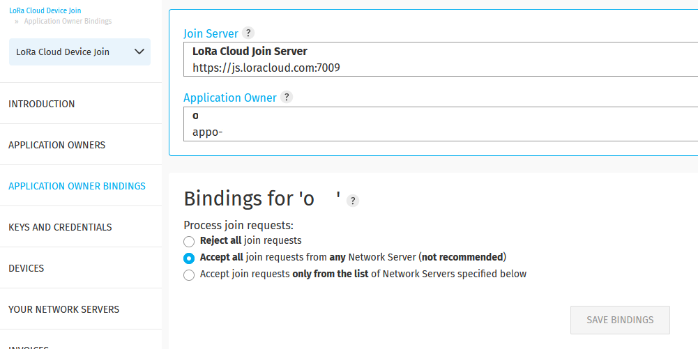 LoRa Cloud Join Server - NS bindings