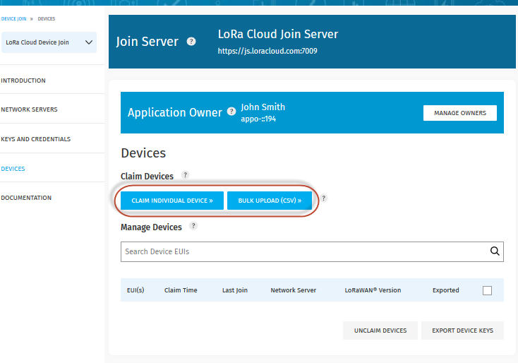 LoRa Cloud Join Server Device Claim Options